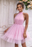 Halter Neck Backless Mesh Dress - Trendsi