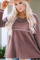 V-Neck Dropped Shoulder Long Sleeve T-Shirt - Trendsi - Flyclothing LLC