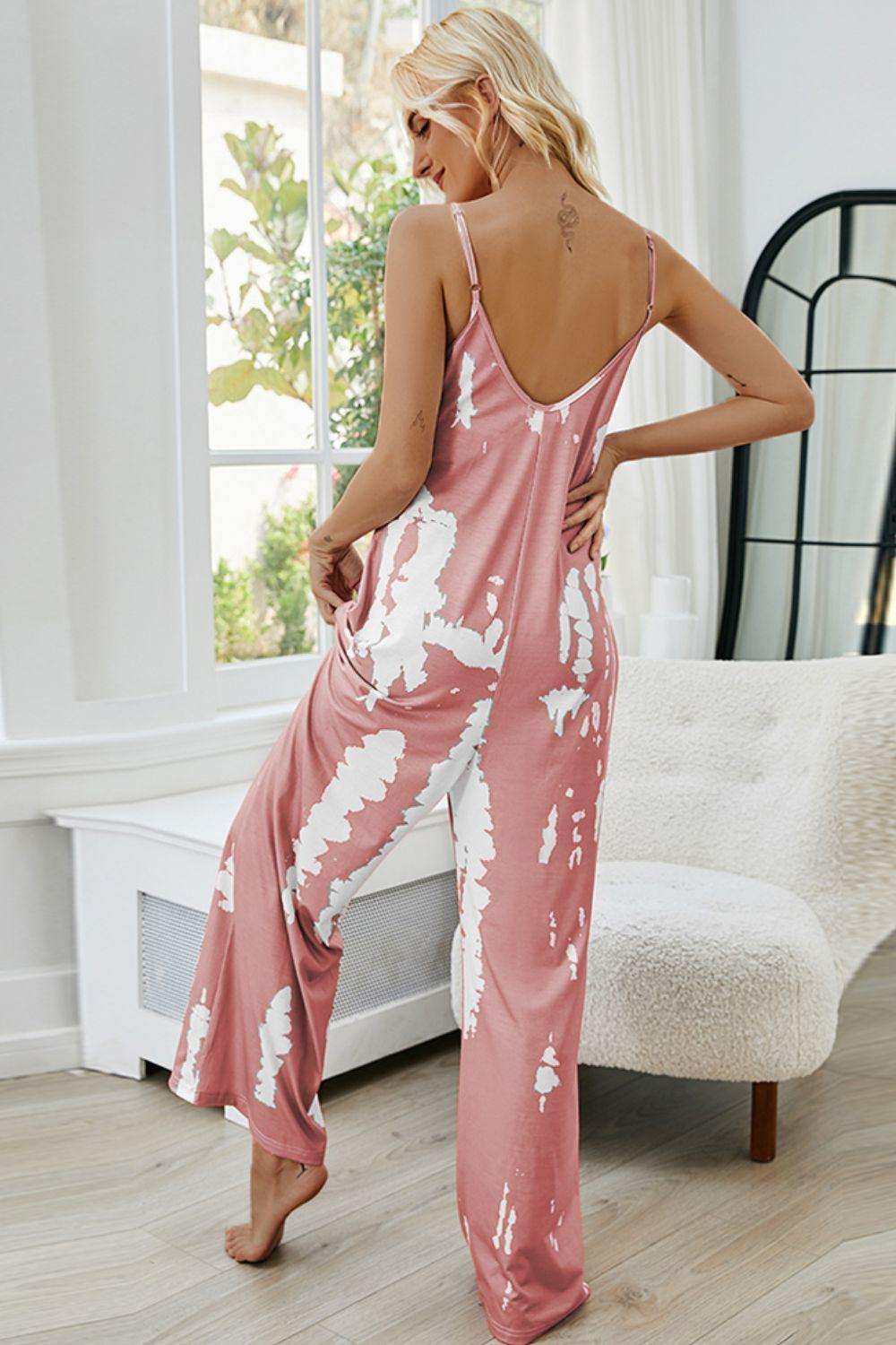 Tie-Dye Spaghetti Strap Jumpsuit with Pockets - Trendsi - Flyclothing LLC