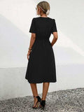 Tied Notched Short Sleeve Dress - Trendsi - Flyclothing LLC