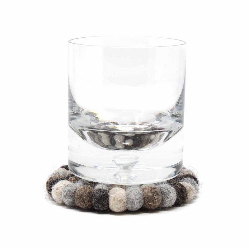 Hand Crafted Felt Ball Coasters from Nepal: 4-pack, Multicolor Greys - Global Groove (T) - Global Groove
