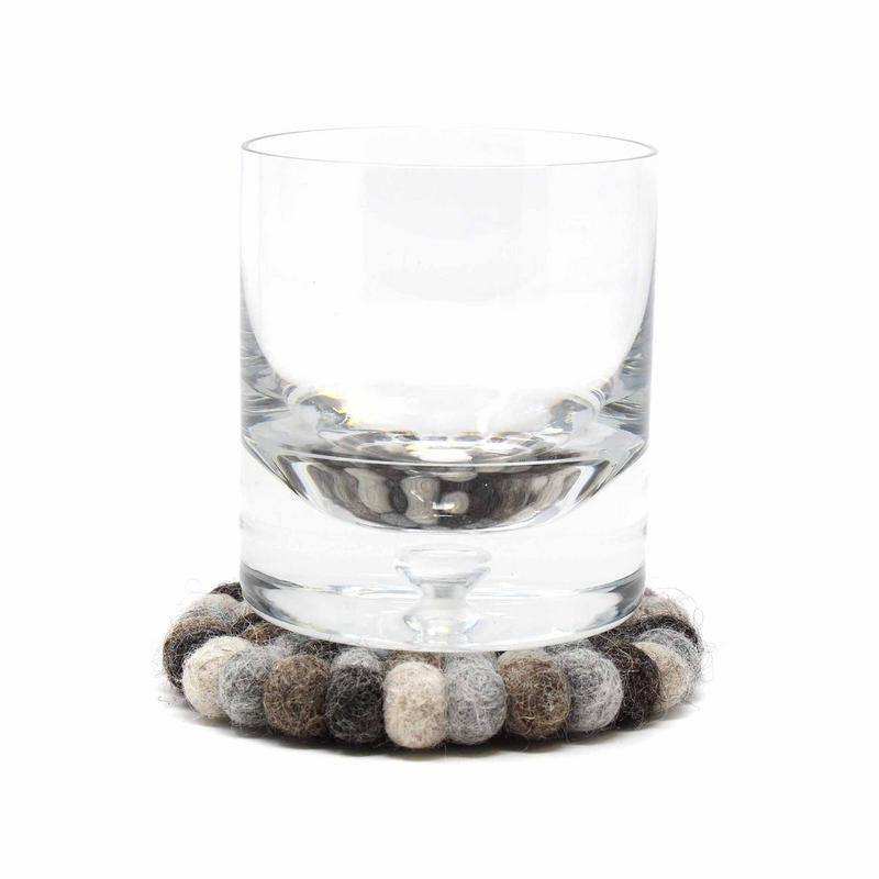 Hand Crafted Felt Ball Coasters from Nepal: 4-pack, Multicolor Greys - Global Groove (T) - Global Groove - Flyclothing LLC