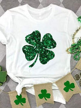 Lucky Clover Sequin Round Neck T-Shirt - Trendsi - Flyclothing LLC
