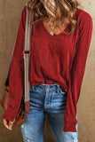 Exposed Seam V-Neck Long Sleeve T-Shirt - Trendsi - Flyclothing LLC
