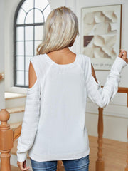 Decorative Button Cold-Shoulder Sweater - Trendsi