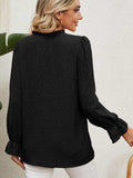 Button Up Flounce Sleeve V-Neck Shirt - Trendsi - Flyclothing LLC
