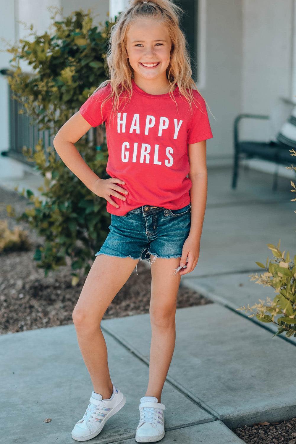 Girls Letter Graphic Short Sleeve T-Shirt - Trendsi