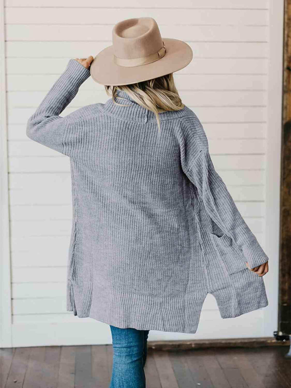 High-Low Open Front Cardigan with Pockets - Trendsi - Flyclothing LLC