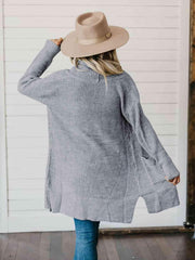 High-Low Open Front Cardigan with Pockets - Trendsi