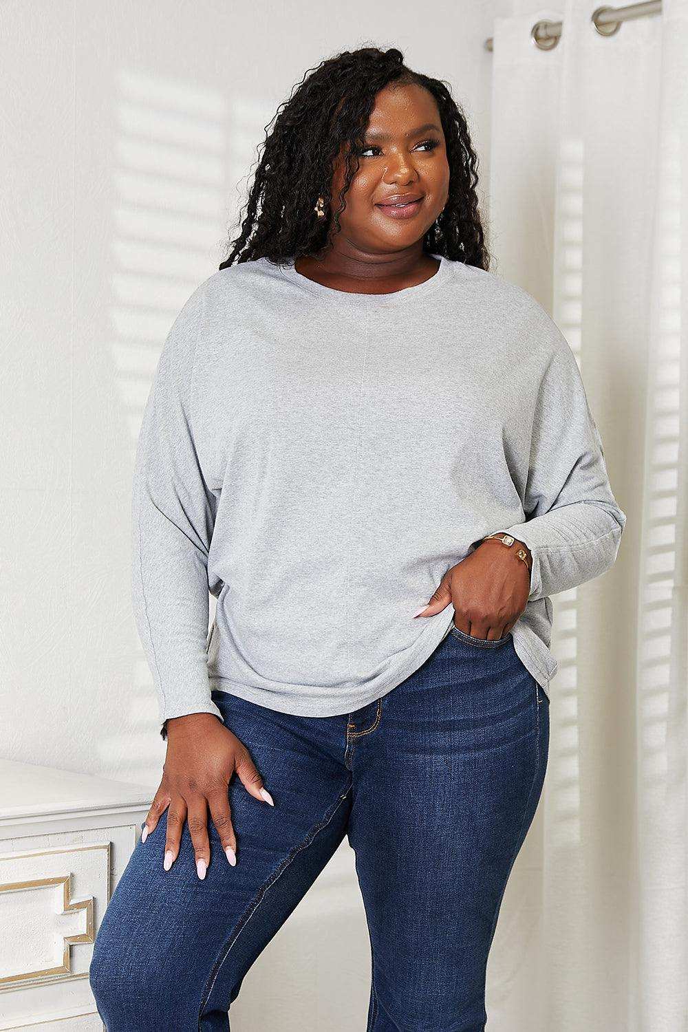 Double Take Seam Detail Round Neck Long Sleeve Top - Trendsi - Flyclothing LLC