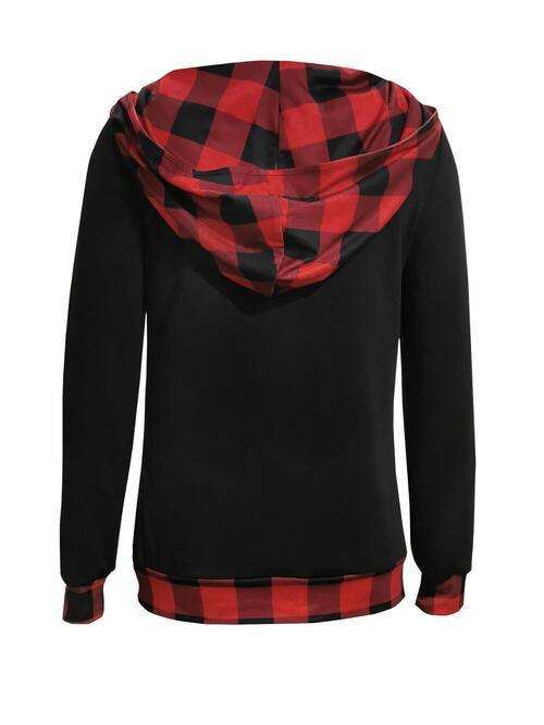 Plaid Long Sleeve Hooded Blouse - Trendsi - Flyclothing LLC
