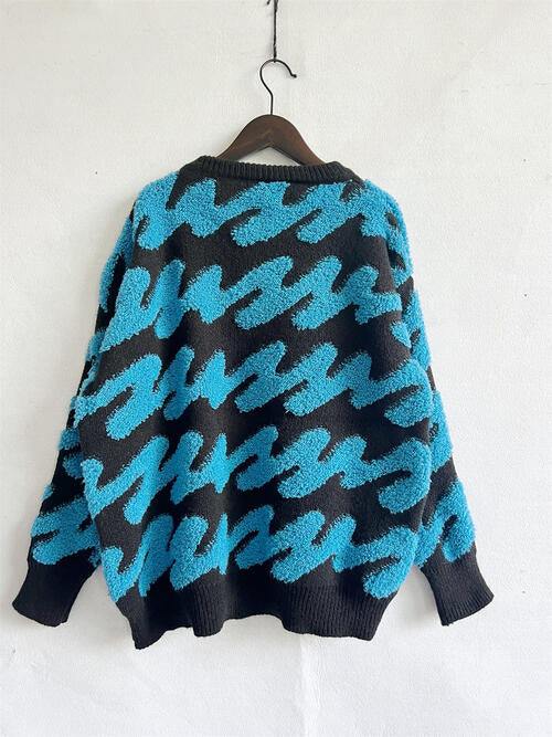 Ribbed Striped Dropped Shoulder Sweater - Trendsi