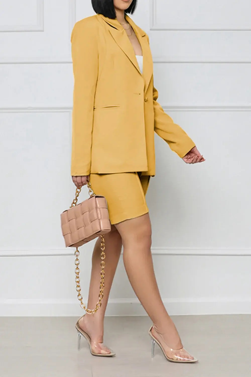 Long Sleeve Blazer and Shorts Set - Trendsi - Flyclothing LLC