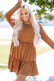 Waffle-Knit Frill Mini Tiered Dress - Trendsi - Flyclothing LLC