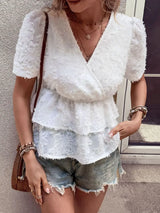 Surplice Neck Layered Peplum Top - Trendsi - Flyclothing LLC