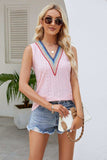 Contrast V-Neck Eyelet Tank - Trendsi - Flyclothing LLC