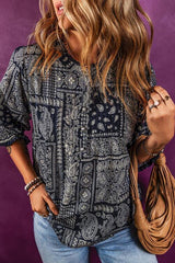 Printed Buttoned Flounce Sleeve Blouse - Flyclothing LLC