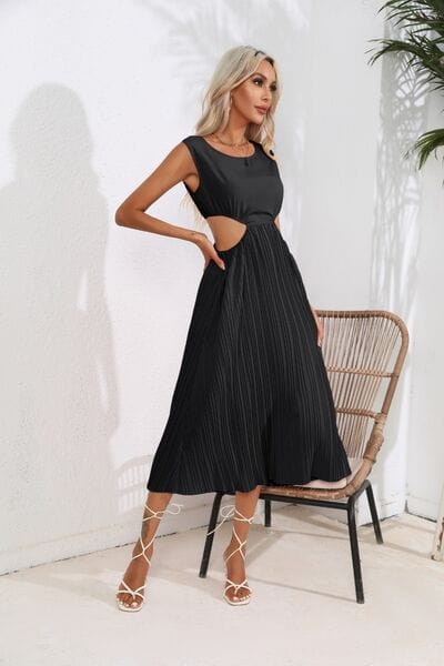 Cutout Ruched Round Neck Tank Dress - Trendsi