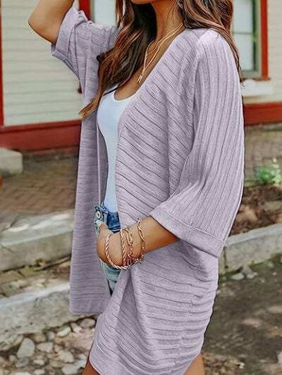 Striped Open Front Knit Cardigan - Trendsi - Flyclothing LLC