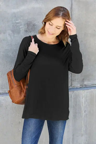 Basic Bae Full Size Round Neck Dropped Shoulder T-Shirt - Trendsi - Flyclothing LLC