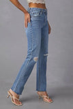 Distressed Raw Hem Straight Jeans with Pockets - Trendsi