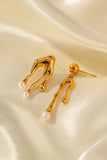 Synthetic Pearl 18K Gold-Plated Dangle Earrings - Trendsi