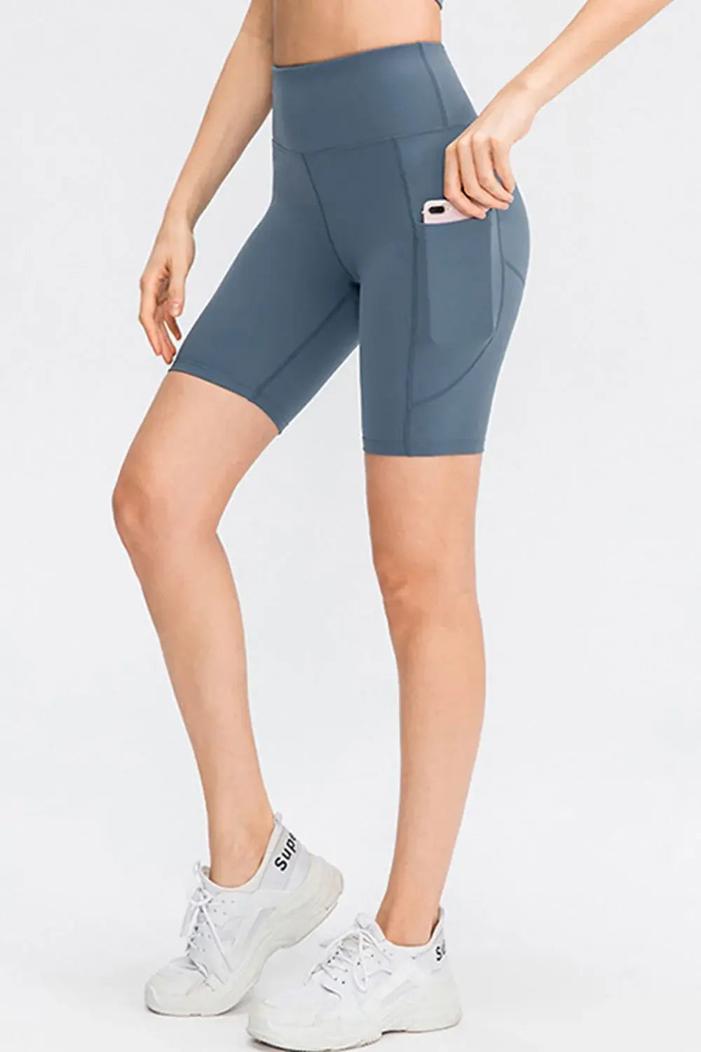 Wide Waistband Sports Shorts with Pockets - Trendsi - Flyclothing LLC