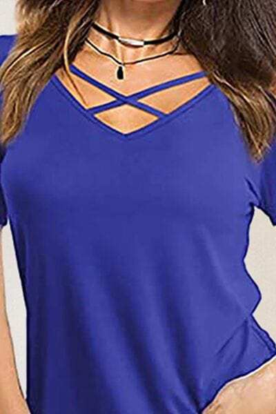 Crisscross Short Sleeve T-Shirt - Trendsi - Flyclothing LLC