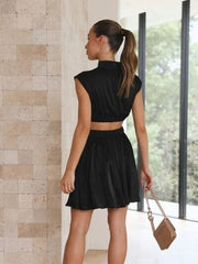 Cutout Ruched Mock Neck Mini Dress - Trendsi