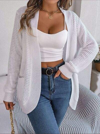 Open Front Long Sleeve Cardigan with Pockets - Trendsi - Flyclothing LLC