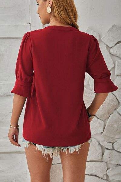 Notched Half Sleeve T-Shirt - Trendsi - Flyclothing LLC