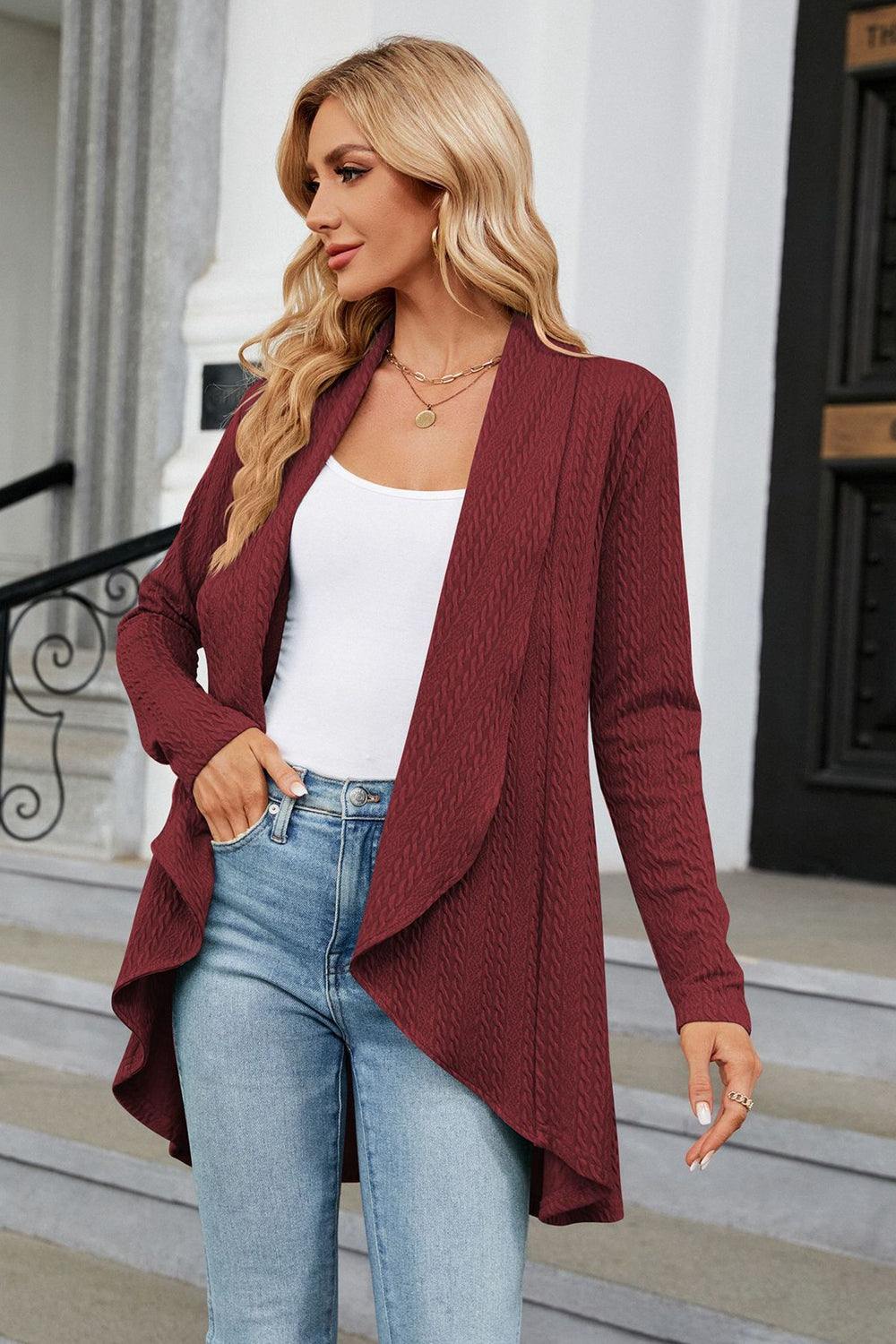 Open Front Long Sleeve Cardigan - Trendsi
