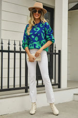 Leopard Round Neck Dropped Shoulder Sweater - Trendsi - Flyclothing LLC