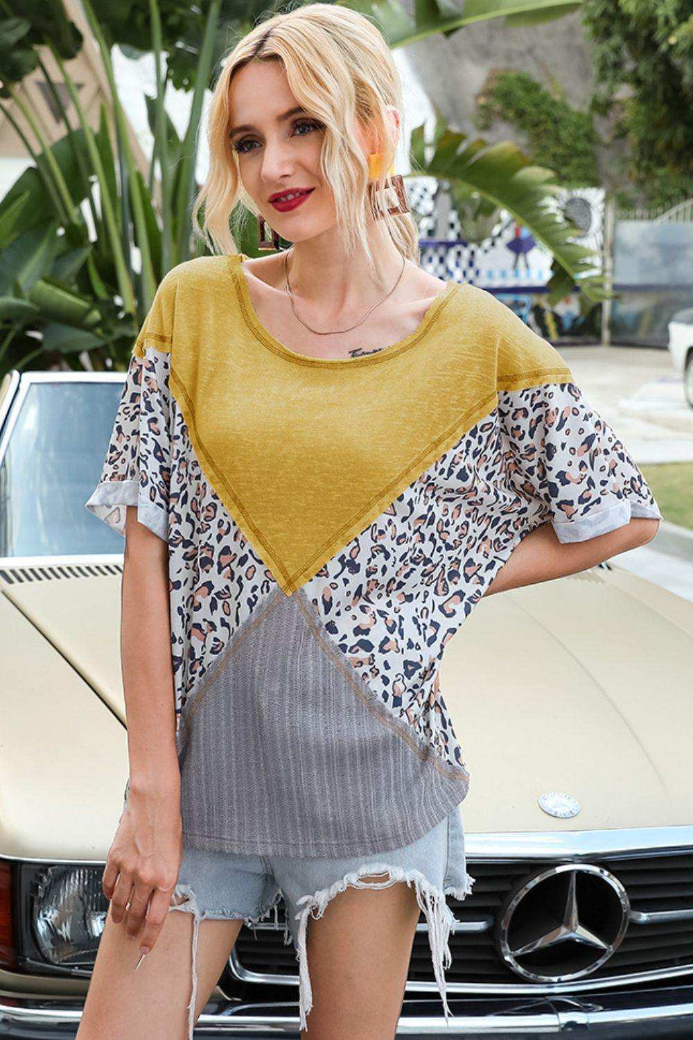 Printed Round Neck Short Sleeve Tee - Trendsi - Flyclothing LLC