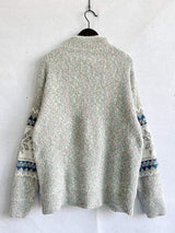 Geometric Mock Neck Dropped Shoulder Sweater - Trendsi - Flyclothing LLC