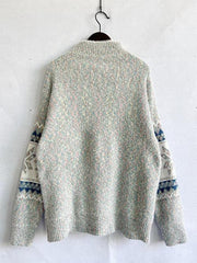 Geometric Mock Neck Dropped Shoulder Sweater - Trendsi