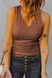Notched Neck Ribbed Tank Top - Trendsi