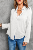 Textured Button Front Curved Hem Shirt - Trendsi