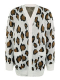 Leopard Open Front Dropped Shoulder Cardigan - Trendsi