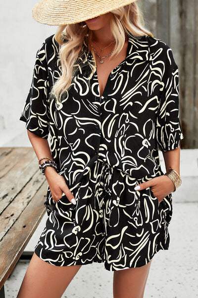 Printed Button Up Shirt and Shorts Set - Trendsi - Flyclothing LLC