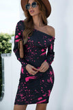Printed Boat Neck Long Sleeve Dress - Trendsi - Flyclothing LLC
