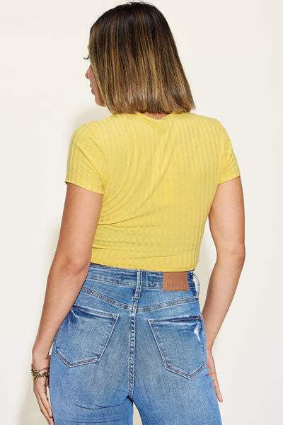 Basic Bae Full Size Ribbed Round Neck Short Sleeve T-Shirt - Trendsi - Flyclothing LLC