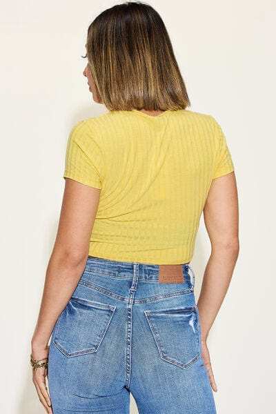 Basic Bae Full Size Ribbed Round Neck Short Sleeve T-Shirt - Trendsi - Flyclothing LLC