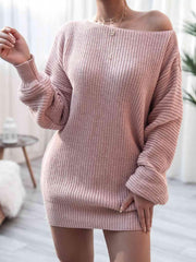 Rib-Knit Mini Sweater Dress - Trendsi