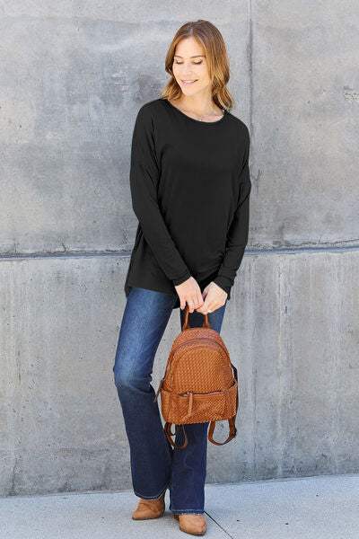 Basic Bae Full Size Round Neck Dropped Shoulder T-Shirt - Trendsi - Flyclothing LLC