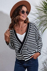 Striped V-Neck Knit Top - Flyclothing LLC