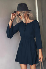 Tie Neck Flare Sleeve Mini Dress - Trendsi - Flyclothing LLC