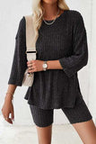 Ribbed Round Neck Top and Shorts Set - Trendsi - Flyclothing LLC