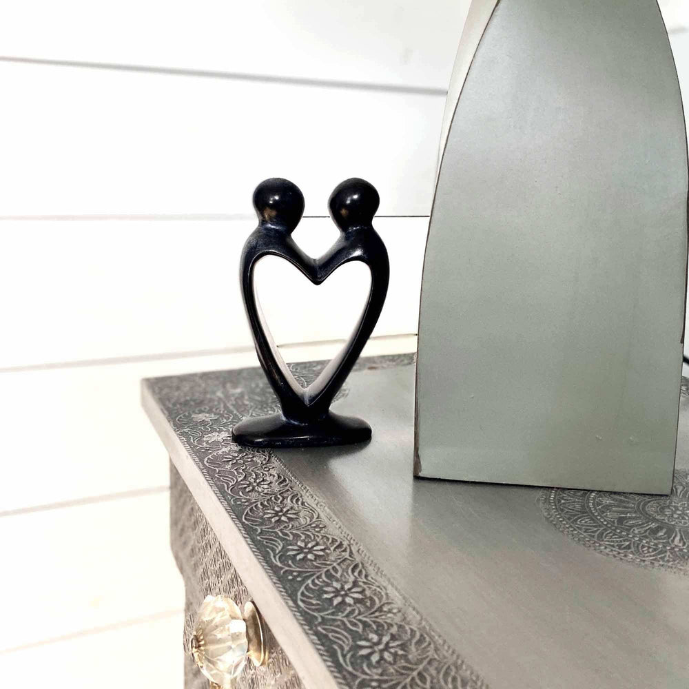 Handcrafted Soapstone Lover's Heart Sculpture in Black - Smolart - Smolart - Flyclothing LLC