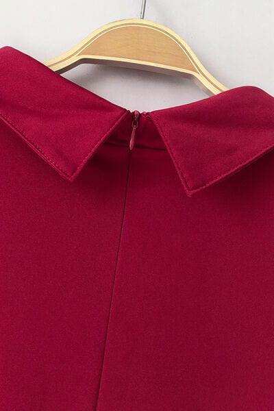 Mock Neck Tie-Waist Half Sleeve Jumpsuit - Trendsi - Flyclothing LLC